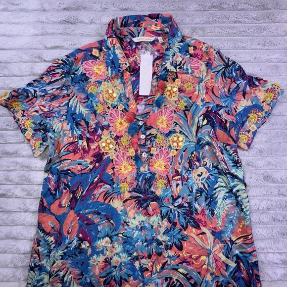 Soft‎ Surroundings Large Florence Tropicana Embellished Sequin Floral Maxi Dress